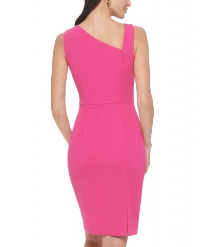 Women's Asymmetrical-Neck Sheath Dress Pink $70.56 Dresses