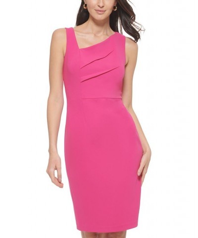 Women's Asymmetrical-Neck Sheath Dress Pink $70.56 Dresses