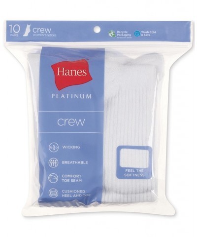 Women's Platinum 10pk Crew Socks also available in Extended Sizes White $9.50 Socks