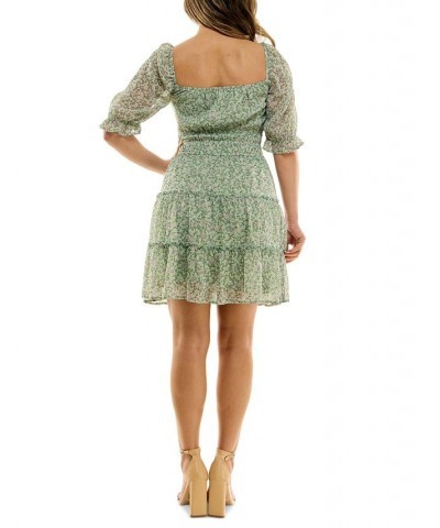 Juniors' Floral-Print Smocked-Waist Tiered Dress Sage Floral $28.32 Dresses