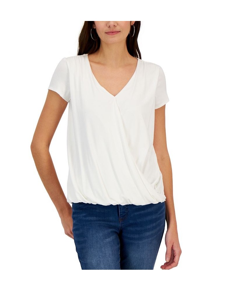 Women's Draped Surplice Top Washed White $19.21 Tops