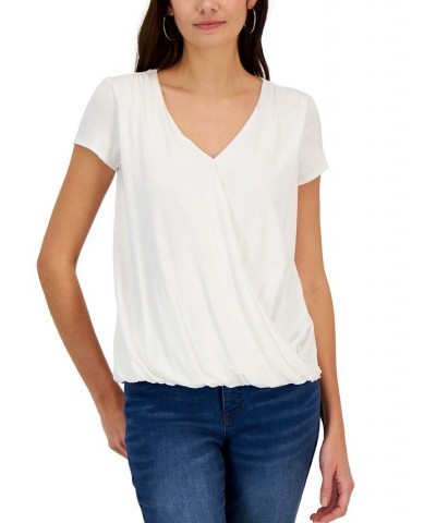 Women's Draped Surplice Top Washed White $19.21 Tops