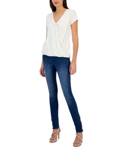 Women's Draped Surplice Top Washed White $19.21 Tops