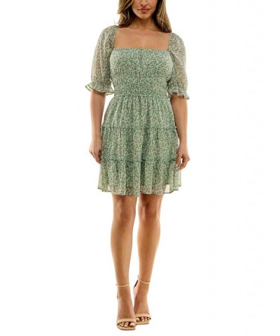 Juniors' Floral-Print Smocked-Waist Tiered Dress Sage Floral $28.32 Dresses