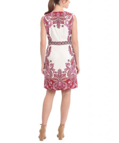 Women's Printed Sleeveless Sheath Dress White/pink $35.70 Dresses