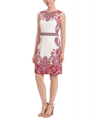 Women's Printed Sleeveless Sheath Dress White/pink $35.70 Dresses