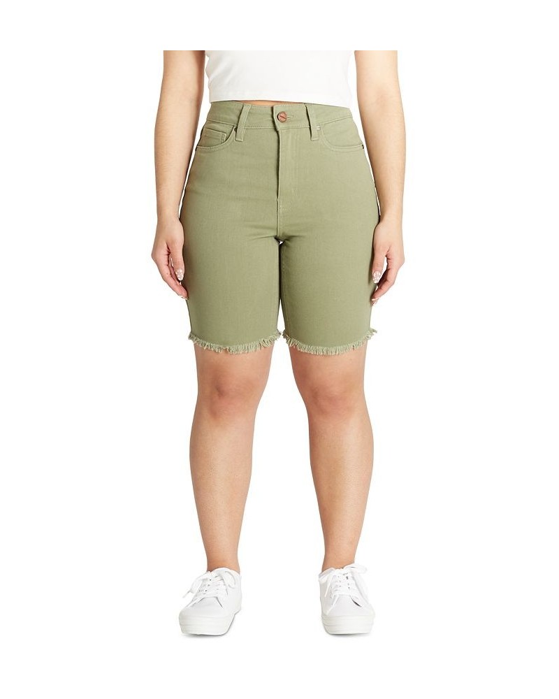 Juniors' High Rise Frayed Hem Bermuda Shorts Green $10.25 Shorts