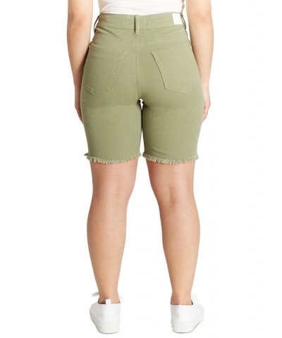 Juniors' High Rise Frayed Hem Bermuda Shorts Green $10.25 Shorts