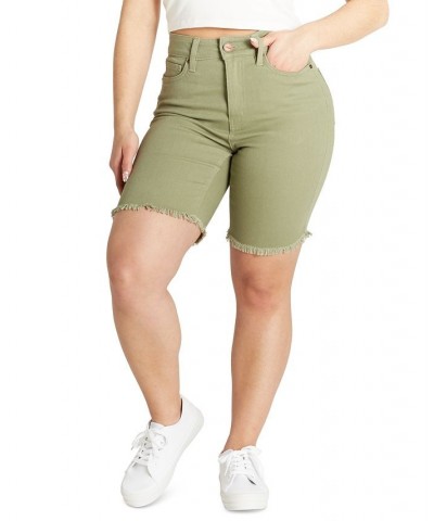 Juniors' High Rise Frayed Hem Bermuda Shorts Green $10.25 Shorts