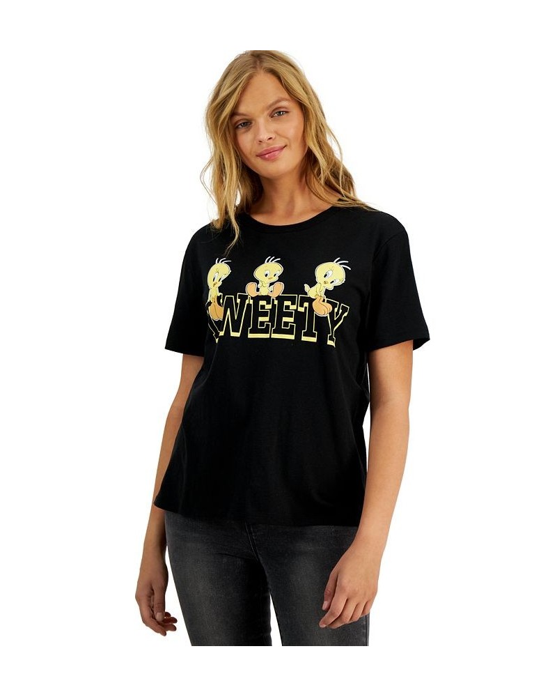 Juniors' Crew-Neck Tweety-Bird-Graphic T-Shirt Black $11.39 Tops