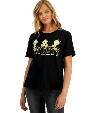 Juniors' Crew-Neck Tweety-Bird-Graphic T-Shirt Black $11.39 Tops