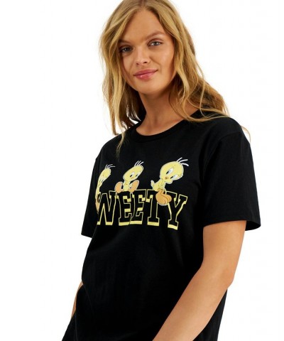 Juniors' Crew-Neck Tweety-Bird-Graphic T-Shirt Black $11.39 Tops