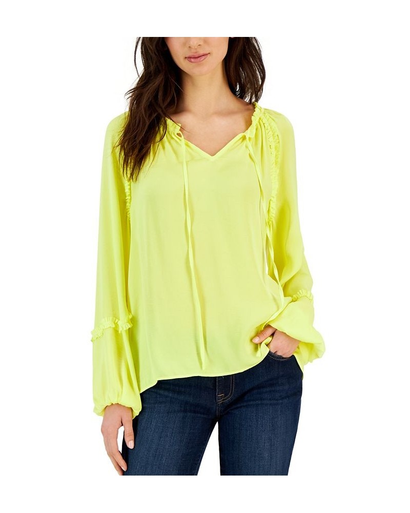 Women's Airflow Ruffled Split-Neck Top Yellow $46.64 Tops