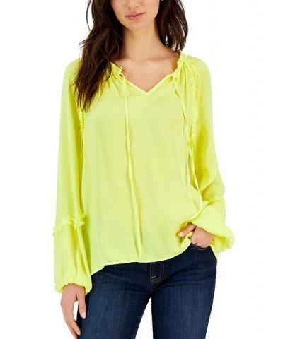 Women's Airflow Ruffled Split-Neck Top Yellow $46.64 Tops