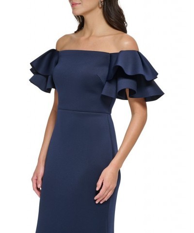 Women's Ruffled-Sleeve Off-The-Shoulder Mermaid Gown Navy $87.36 Dresses