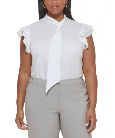 Plus Size Tie-Neck Ruffle Cap-Sleeve Top Cream $26.21 Tops