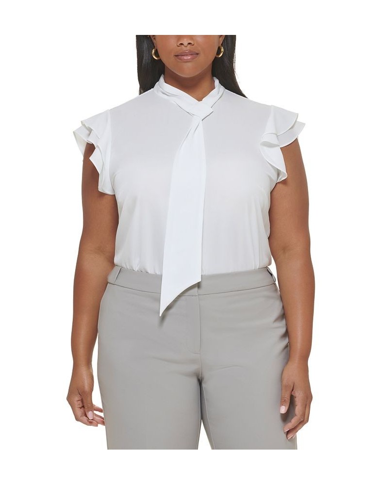 Plus Size Tie-Neck Ruffle Cap-Sleeve Top Cream $26.21 Tops