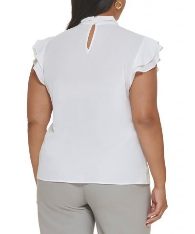 Plus Size Tie-Neck Ruffle Cap-Sleeve Top Cream $26.21 Tops