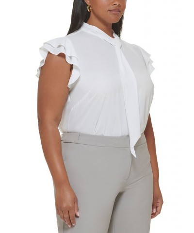 Plus Size Tie-Neck Ruffle Cap-Sleeve Top Cream $26.21 Tops