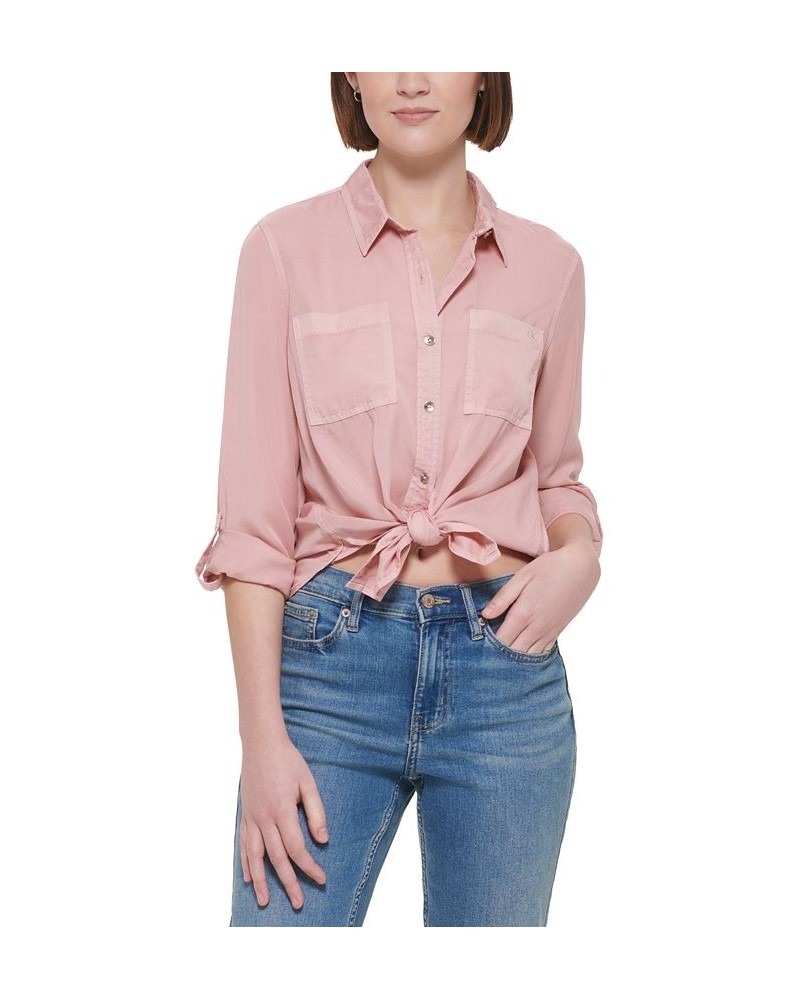 Petite Roll Tab Sleeve Button-Front Top Enchant $21.39 Tops