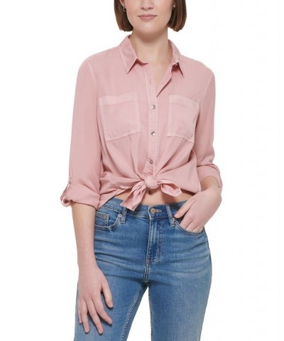 Petite Roll Tab Sleeve Button-Front Top Enchant $21.39 Tops