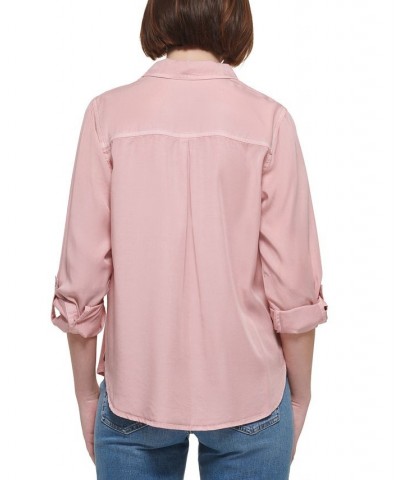 Petite Roll Tab Sleeve Button-Front Top Enchant $21.39 Tops