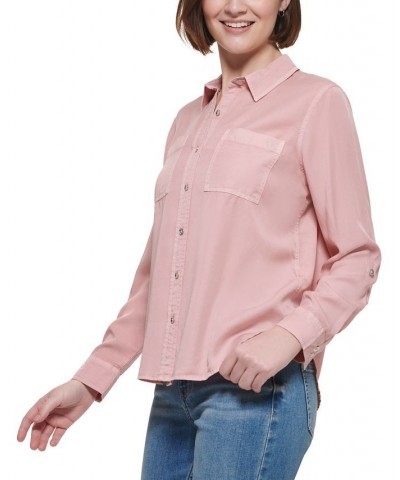 Petite Roll Tab Sleeve Button-Front Top Enchant $21.39 Tops