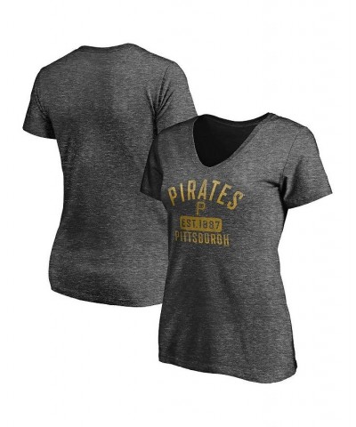 Women's Heathered Charcoal Pittsburgh Pirates Old Time Favorite V-Neck T-shirt Heathered Charcoal $23.59 Tops