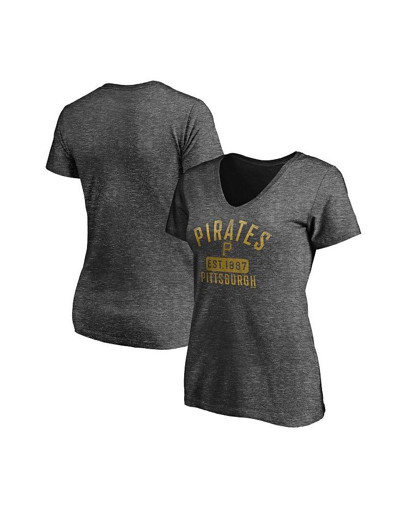 Women's Heathered Charcoal Pittsburgh Pirates Old Time Favorite V-Neck T-shirt Heathered Charcoal $23.59 Tops