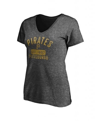 Women's Heathered Charcoal Pittsburgh Pirates Old Time Favorite V-Neck T-shirt Heathered Charcoal $23.59 Tops