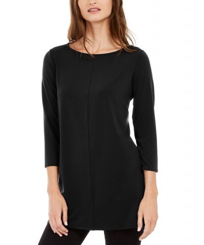 Women's Boat-Neck 3/4-Sleeve Tunic Deep Black $19.11 Tops