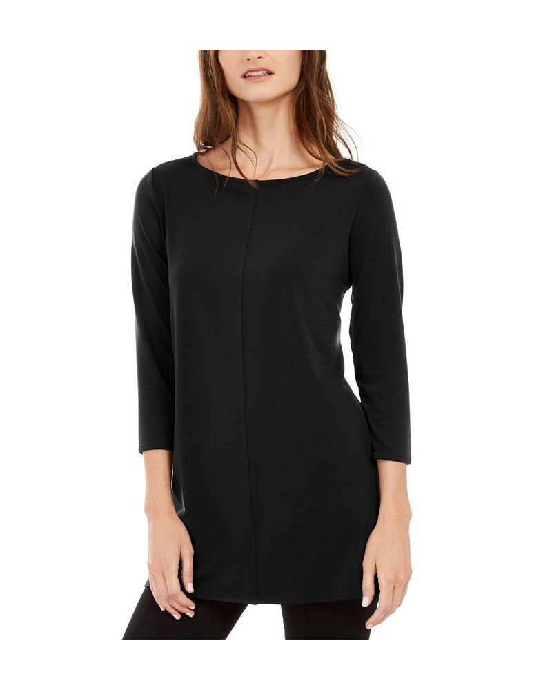 Women's Boat-Neck 3/4-Sleeve Tunic Deep Black $19.11 Tops