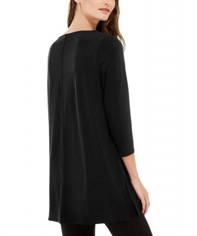 Women's Boat-Neck 3/4-Sleeve Tunic Deep Black $19.11 Tops