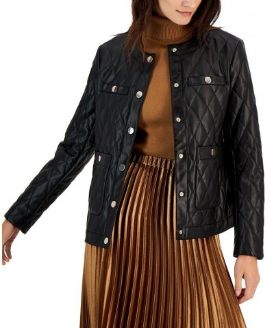 Women's Faux-Leather Quilted Snap Jacket Anne Black $45.41 Jackets