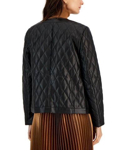 Women's Faux-Leather Quilted Snap Jacket Anne Black $45.41 Jackets