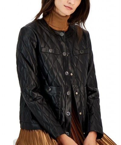 Women's Faux-Leather Quilted Snap Jacket Anne Black $45.41 Jackets