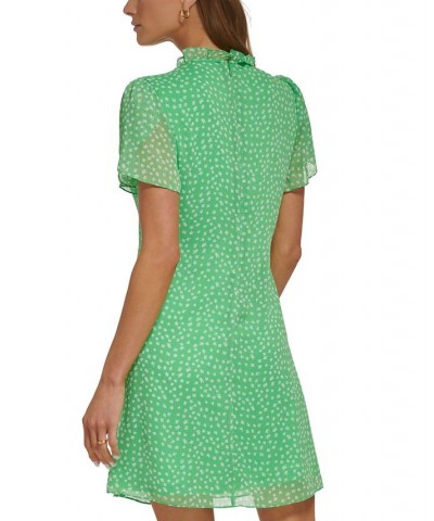 Women's Ruffled Tie-Neck Tulip-Sleeve Printed Dress Ivory/Green $41.65 Dresses