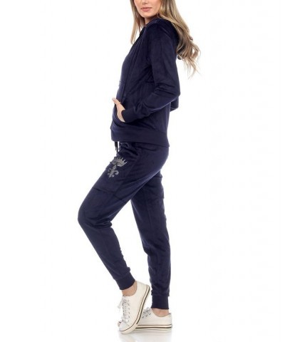 Rhinestone Velour Tracksuit 2 Piece Set Black $42.72 Sleepwear