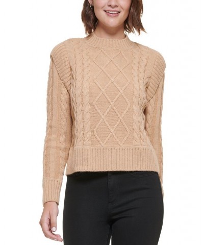 Petite Cable-Knit Crewneck Sweater Tan/Beige $31.21 Sweaters