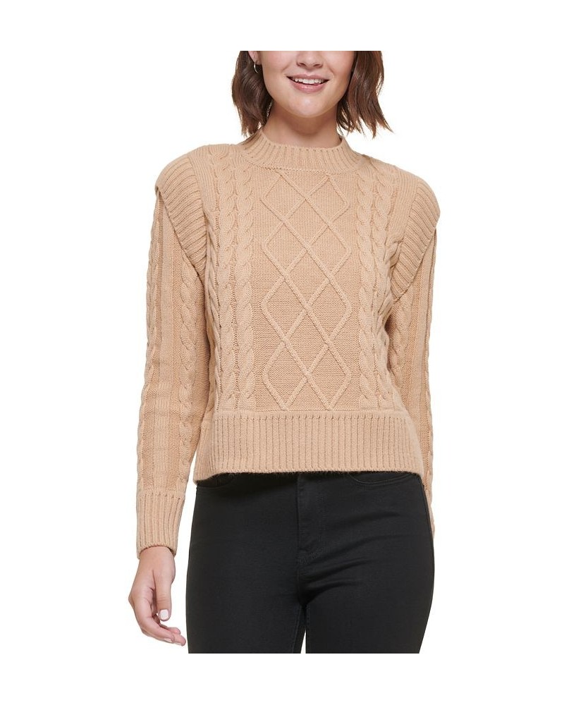 Petite Cable-Knit Crewneck Sweater Tan/Beige $31.21 Sweaters