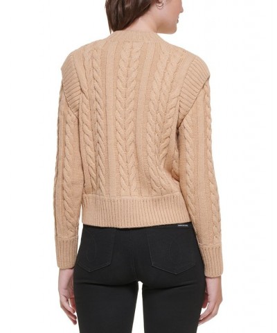 Petite Cable-Knit Crewneck Sweater Tan/Beige $31.21 Sweaters