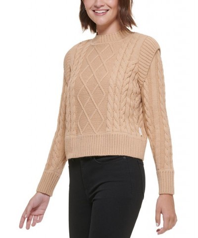 Petite Cable-Knit Crewneck Sweater Tan/Beige $31.21 Sweaters