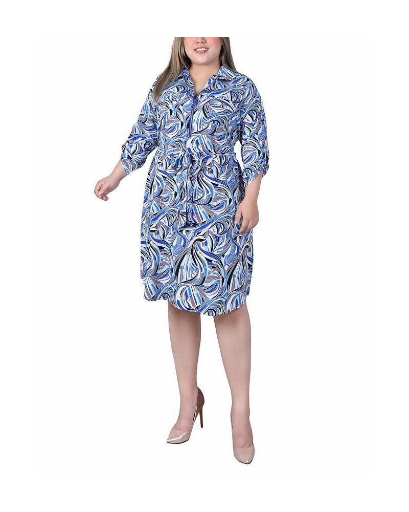 Plus Size 3/4 Roll Tab Sleeve Zippered Shirt Dress Blue White Black Pucci $14.62 Dresses