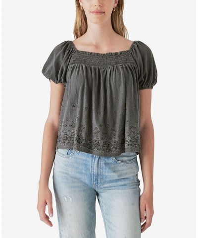 Women's Square-Neck Peasant Top Black $39.75 Tops