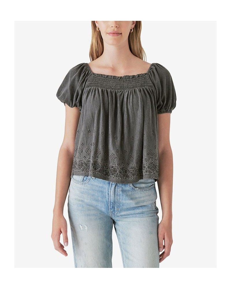 Women's Square-Neck Peasant Top Black $39.75 Tops