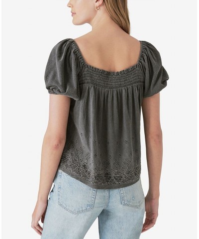 Women's Square-Neck Peasant Top Black $39.75 Tops