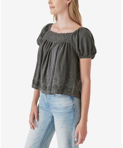 Women's Square-Neck Peasant Top Black $39.75 Tops