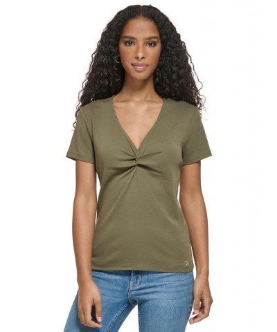 Women's Twist Front V-Neck T-Shirt Caper $23.76 Tops