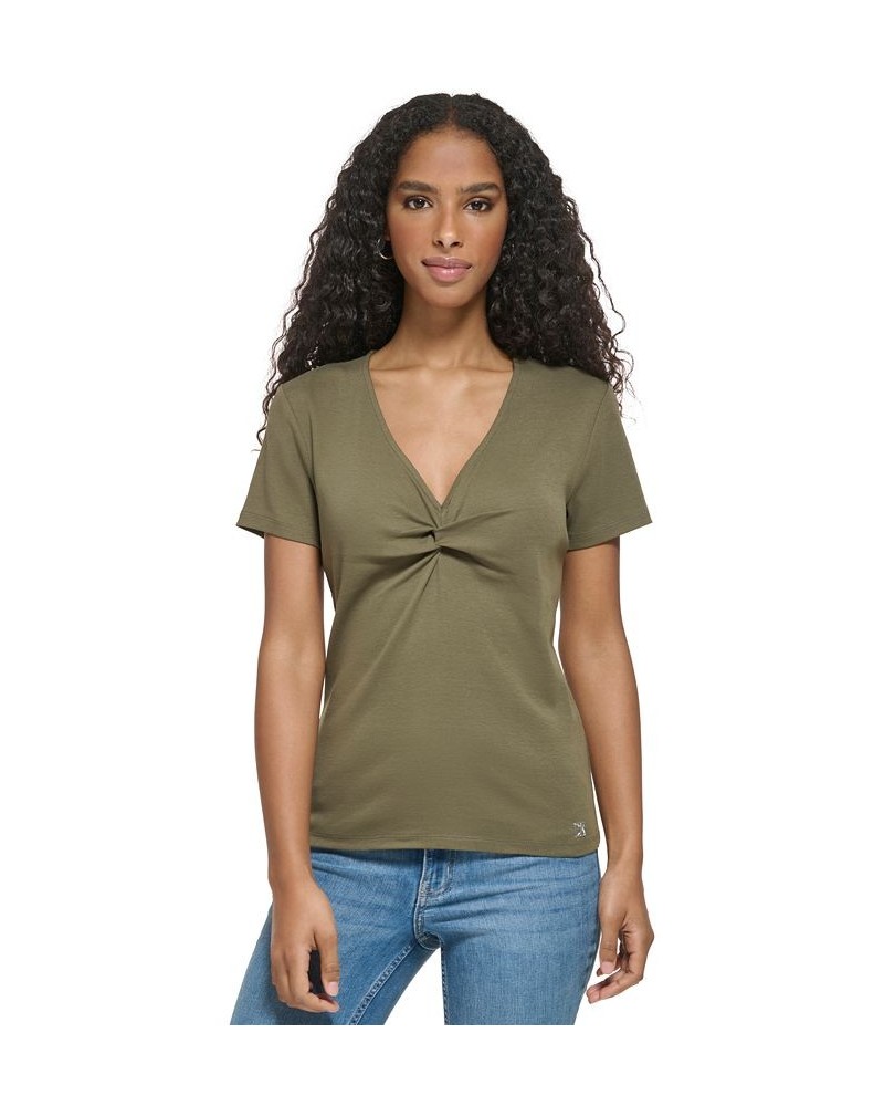 Women's Twist Front V-Neck T-Shirt Caper $23.76 Tops