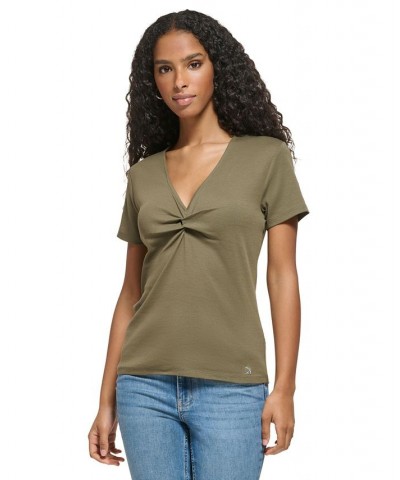 Women's Twist Front V-Neck T-Shirt Caper $23.76 Tops